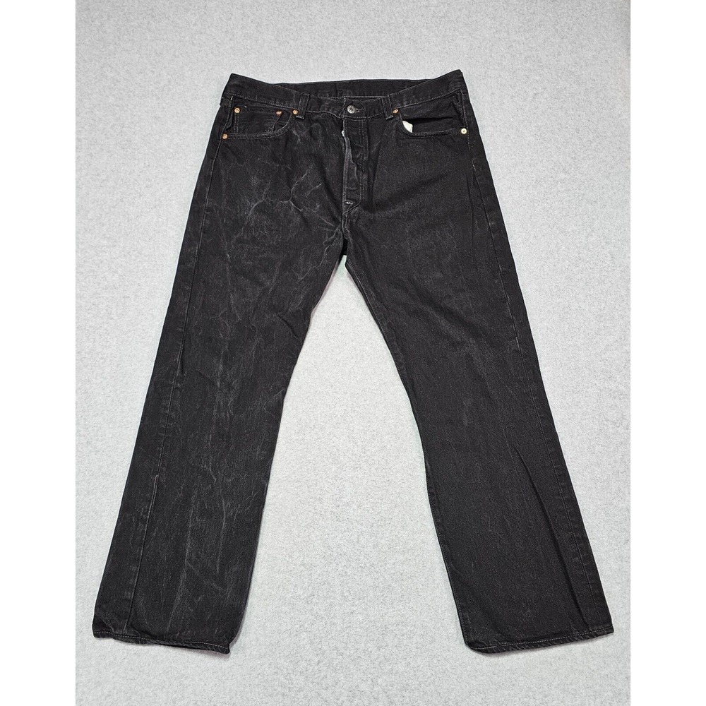 Levis 501 Jeans Mens 38x30 Original Fit Straight Leg Button Fly Black Denim‎